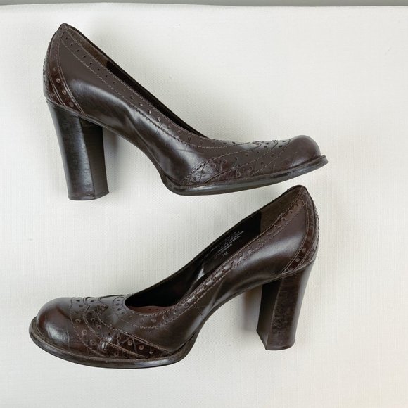 Nine West Brown Leather Chunky Heel Pumps Sz 7 - Picture 6 of 8